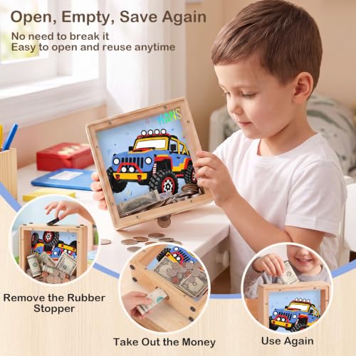 Image of ICOSY Piggy Bank for Kids, Wooden Framed Coin Bank