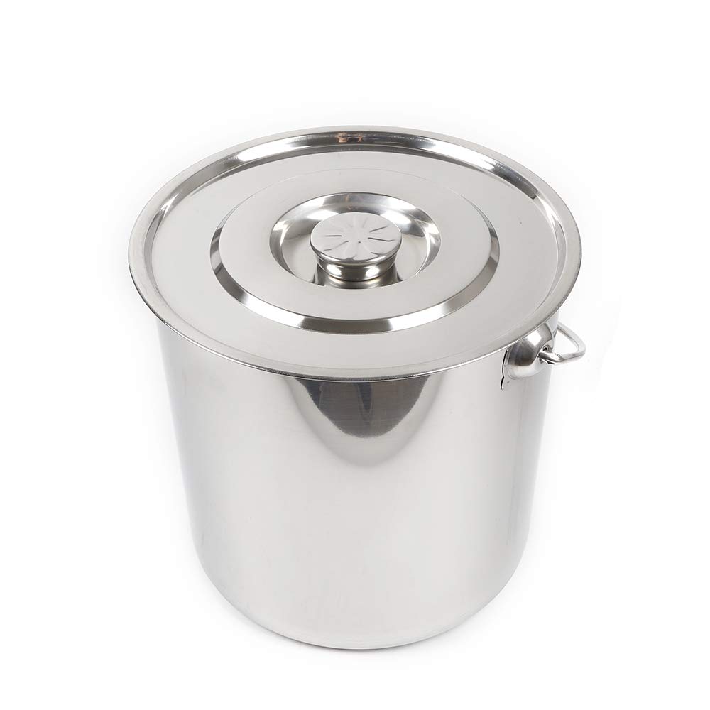 Seau de 20 litres en acier inoxydable pour la cuisine - Seau alimentaire - Seau à lait, Seau à glace - Seau à eau - Seau à champagne - Avec couvercle (20 l)