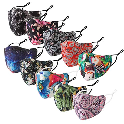 10PCS Reusable Washable Cloth Face Mask Cute Printed, Adult Fashion Face Mask for Women Breathable Dustproof