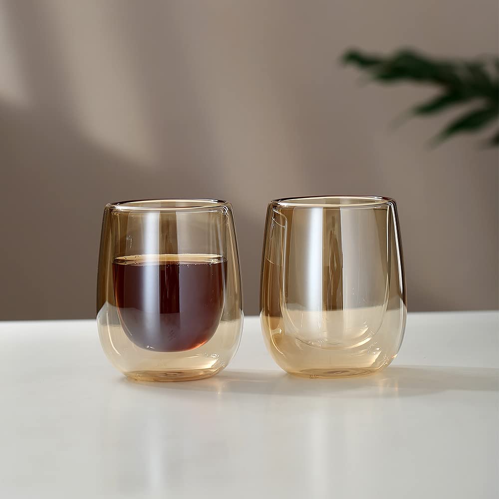 Neoflam Borosilicate Double Wall Glass Set 250ml, Coffee Mug Set of 2, Latte Mugs, Tea Cups, Coffee Cup Double Wall Glass Espresso Cups Set, Cappuccino Cup, Coffee Cup & Mugs