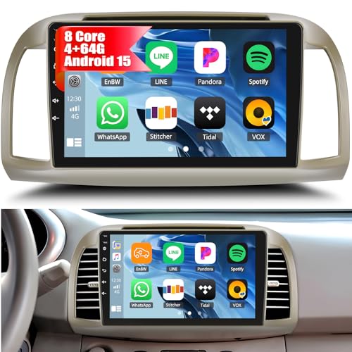 GOHHDL 4G+64G 8 Cœurs Autoradio Android 15 Navi 2Din pour Nissan MICRA K12 2002-2009 avec Carplay Android Auto, écran 9 pouces avec GPS Navi WiFi Bluetooth...