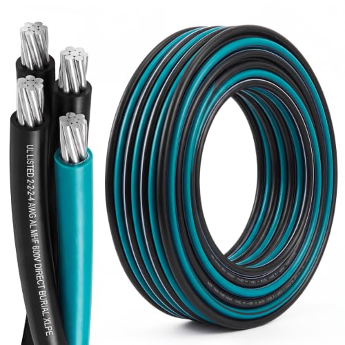 Relaxweex 75Ft 2-2-2-4 Aluminum Mobile Home Feeder Cable - UL Listed 600V 100A Direct Burial Underground Wire - URD Quadruplex Service Cable for Mobile Homes Garages Sub Panels
