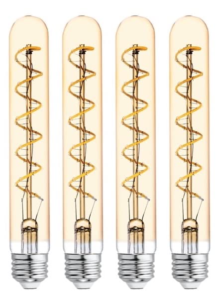 GE (case of 4) 36725 Vintage Style LED Light Bulb, 60 watt Equivalent, Amber Finish, T9 Shape, Edison Style, Dimmable, Meandering Spiral Filament
