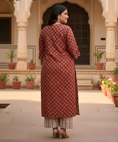 Image of Yash Gallery Women's Rayon Floral Printed Straight Kurta with Pant & Dupatta Set