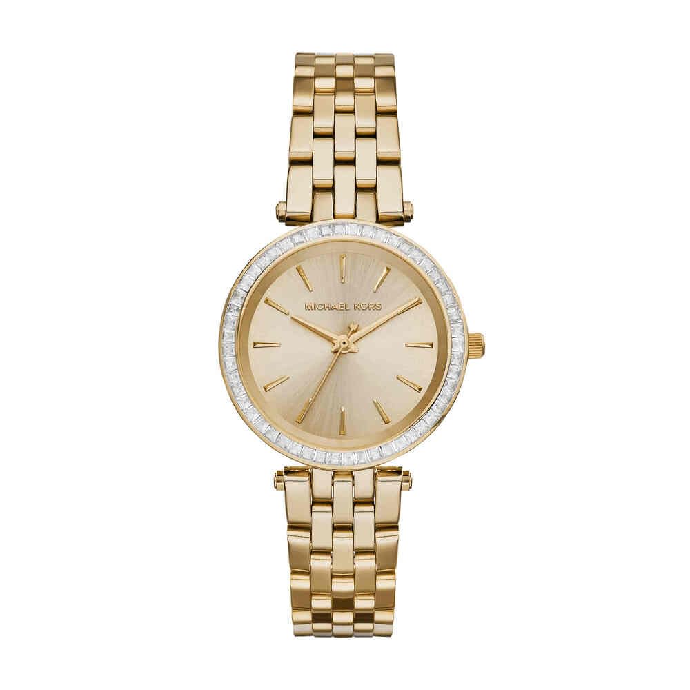 Michael Kors Darci Watch for Women, Gold Tone Quartz Three Hand Movement with Stainless Steel Strap