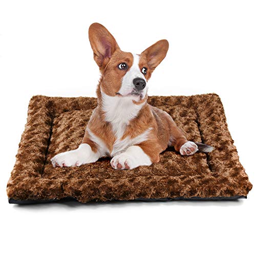 YUNNARL Dog Bed, Super Soft Plush Dog Crate Pad, Machine Washable, Dryer Friendly Pet Bed, Anti-Slip, Waterproof Bottom Dog Crate Mat, Self-Warming Cozy Cat Bed, Dog Kennel Pad - Brown