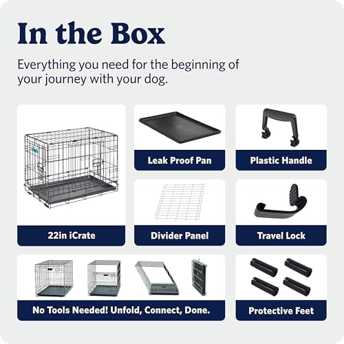 Image of MidWest Homes for Pets 22-Inch iCrate for Extra-Small Breeds, Up to 15 lbs, Double Door Folding Dog Crate with Divider Panel, Leak-Proof Tray & Secure Latches, Portable, Durable & Easy to Assemble