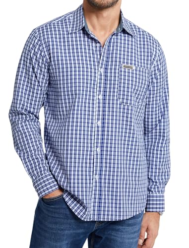 Enlision Chemise Homme a Carreaux Manches Longues Chemises Bleu et Blanc Carreaux Homme en Boutons de Été Country 2XL