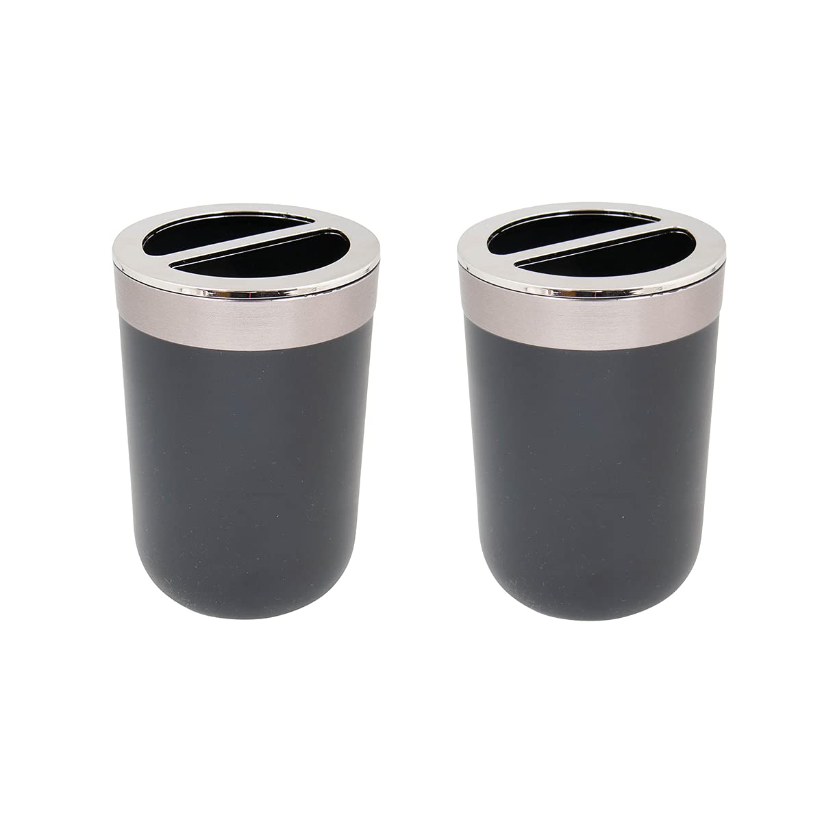 BERILO 2er Set Zahnputzbecher/Zahnbürstenhalter mit Aufteilung in Edelstahloptik, abnehmbar - 11,5 x 7,5 cm - schwarz (2 Stück)