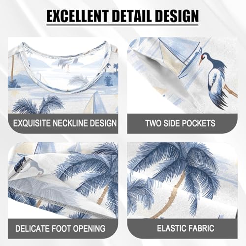 senya Blue Palm Tree Sailboat Crane Summer Pajamas Set Short Cotton Sleepwear 2 Piece4