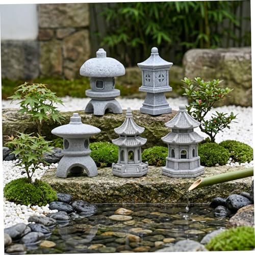 Japanese Garden Decor 5 Styles Realistic Pagoda Garden Statue Resin Pagoda Lantern for Landscape Balcony Patio Porch Yard, Statue, Japanese Decor