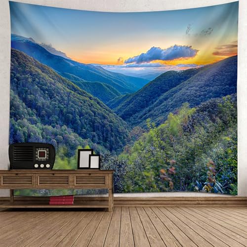 Tapisserie murale montagnes forêt art décoration grand tissu 200x200