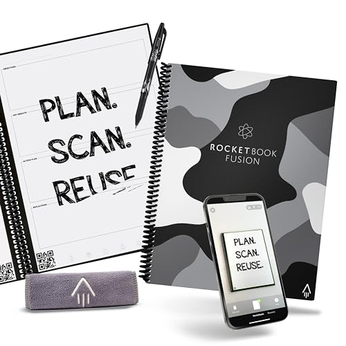 Image of Rocketbook Planner & Notebook, Fusion : Reusable Smart Planner & Notebook | Improve Productivity with Digitally Connected Notebook Planner | Dotted, 8.5 inch x 11 inch, 42 Pg, Lunar Winter