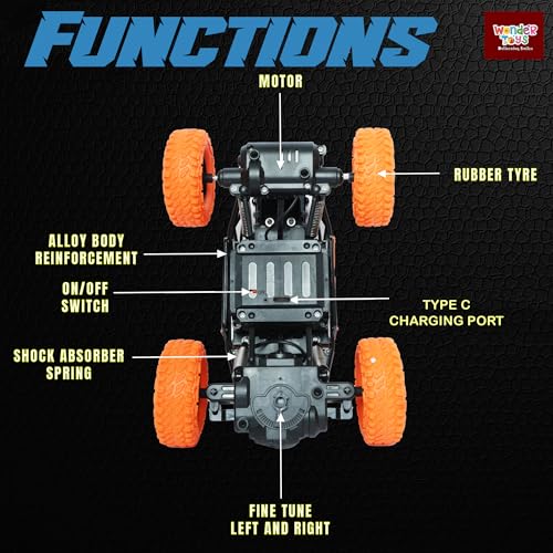 Image of Wonder Remote Control Rock Master /Crawler with Smoke, Monster Car for Kids Monster Truck Rock Climbing Car Toy for Kids | 2.4 GHz Remote with Long Range | C Type Charging | Made in India (Orange)