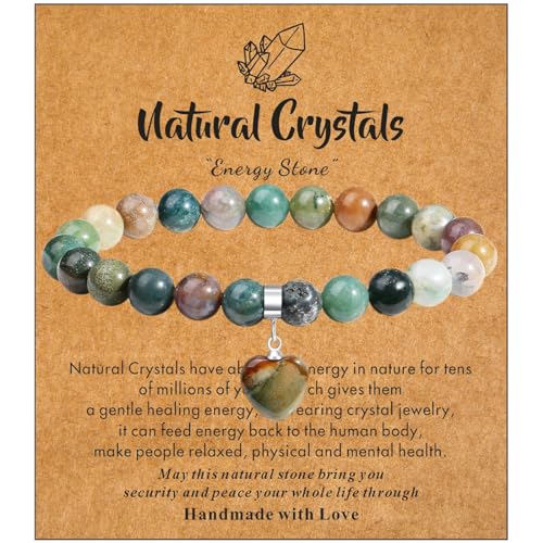 MAIBAOTA Healing Crystal Bracelet for Women, 8 mm Natural Gemstone Beaded Bracelet, Love Heart Bracelet Jewelry Gifts for Birthday Mothers Day Valentine's Day Anniversary