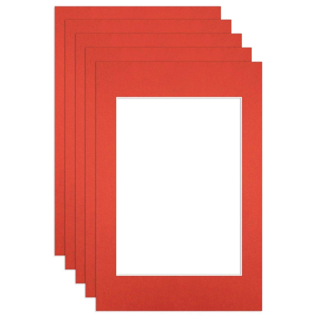 Procut Global 60x40cm Poppy Red Picture Mounts to Fit A3 Aperture - Precision Cut Cardboard Photo Mount - Ideal for Frames, Prints, Artwork & Certificates - Sizes & Colours Available - 5 Pack
