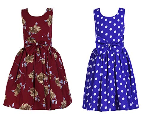 Image of Casual Frock for Baby Girls,Blue Printed and Olive Printed,Pack of 2