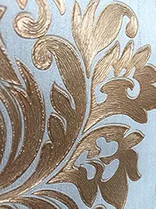 Eurotex Textured PVC Coated 3D Design Damask Wallpapers Home Decoration (PVC Coated Paper, Size 21inch x 33 ft, roll 57 Sqft Aquamarine) 6245