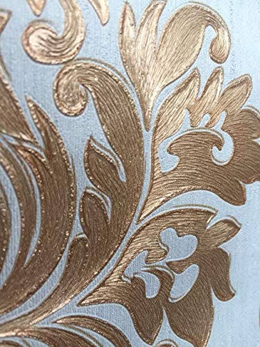 Image of Eurotex Damask Design Wall Paper for Wall Decor Roll for Covering Living Room, Bedroom Walls (Luxury Vinyl Coated 57 sq.ft Roll, Sky Blue)