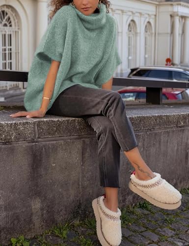 Image of Ynhonra Womens Turtleneck Sweater Oversized Chunky Batwing Sleeve Short Tops | Dolman Pullover