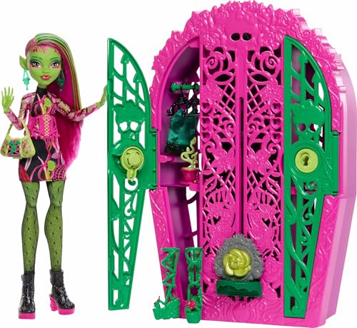 Monster High Skulltimate Secrets Jardim misterioso Venus McFlytrap conjunto de bonecas e acessórios, armário com mais de 19 surpresas para um lanche, incluindo roupa de boneca, HYT75