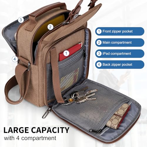 Image of WITZMAN Crossbody Bag for Men Small Canvas Vintage Messenger Bag Man Purse Satchel Shoulder Bags for Work Travel