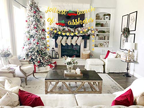 Jolliest Bunch Of Assholes Banner, Gold Glittery Christmas Holiday Party Decorations Banner, Funny Christmas Holiday Party Decorations, Xmas Sign Decorations #TOP2