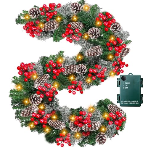 Timer - 9Ft by 10 Inch Prelit Christmas Garland with 50 Warm Lights