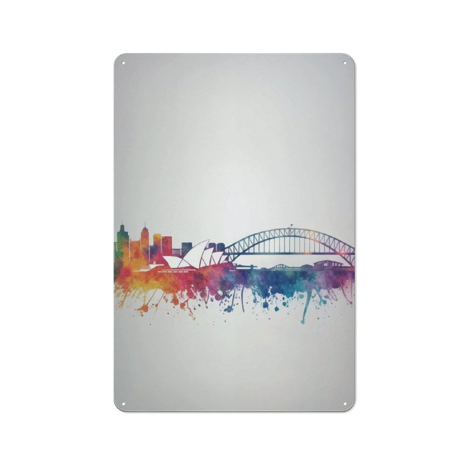 Junmoney Sydney Skyline Watercolor Printed Metal Sign 30X20cm For Café Or Restaurant, New-Space Wall Decor For Café Owners And Decorators