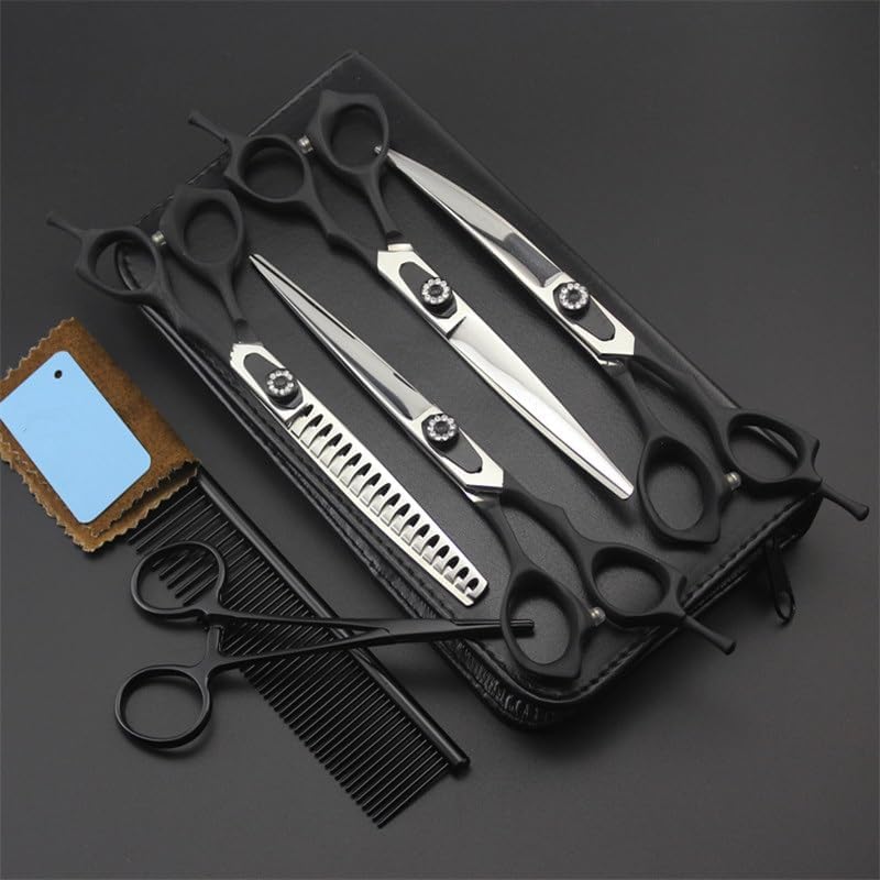 Dog Grooming Scissors Shears, 6 kit Professional Japan 7 inch black pet dog grooming shears cutting hair scissors dog thinning barber hairdressing scissors