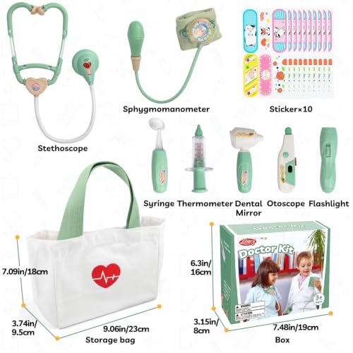 Image of Liberry Doctor Kit Toys for Toddlers Ages 3 4 5 with Light & Sound, Green | Smooth Edges, Durable Plastic, Portable Medical Bag, Pretend Stethoscope, Educational Role Play, Birthday Gift for Boys Girls
