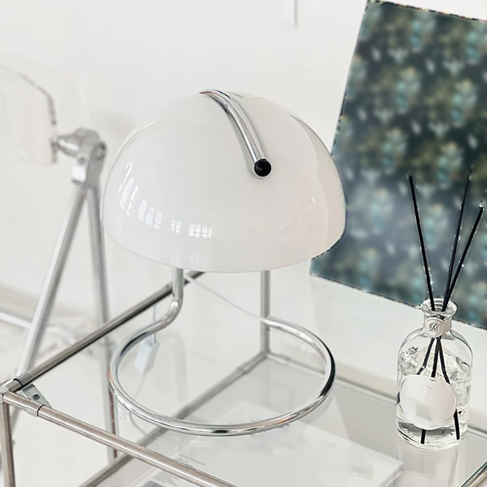 Meefad Semicircle Shape Table Lamp Simple Mushroom Lamp with Glass Shade Aesthetic Nightstand Desk Lamp Mid-Century Ambient Bedside Lamp for Bedroom Living Room