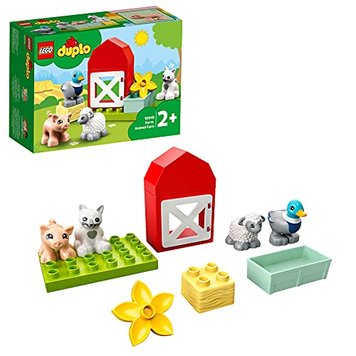 Lego 10949 Duplo Town Les Animaux de la Ferme, Jouet avec Grange à Construire, Botte, et Figurines Chat, Canard, Mouton, pour Bébés de 2 Ans et Plus