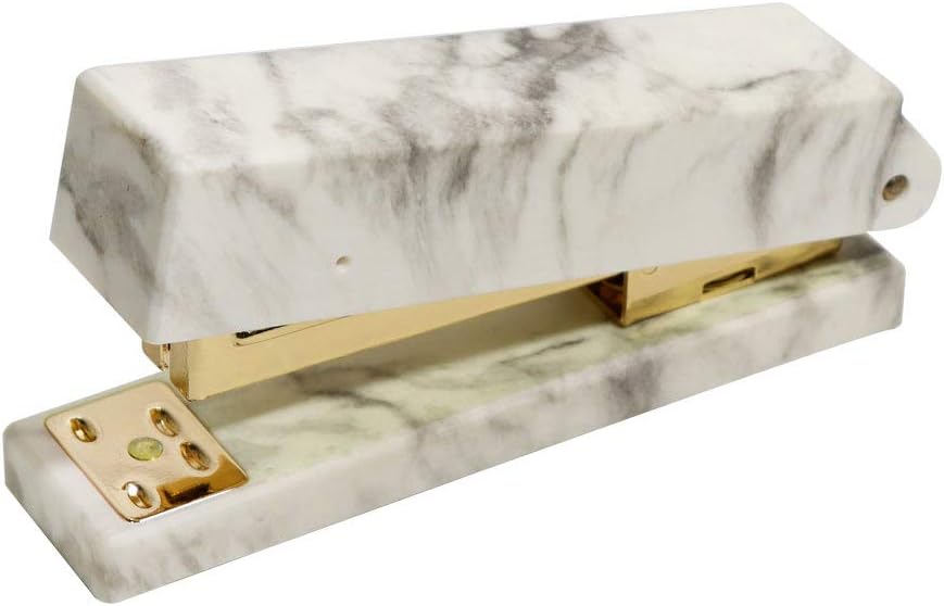 Multibey Marble Gold Texture Stapler Safe Desktop Staplers 950Pcs 24/6 26/6 Rose Gold Staples Paper Binding School Office Supplies Stapling Tool for Desk (Marble Gold 2)