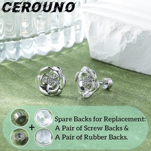 CEROUNO Flat Back Stud Earrings - 925 Sterling Silver Post Flatback Earrings Gold Silver Cubic Zirconia Earrings Studs for Women3