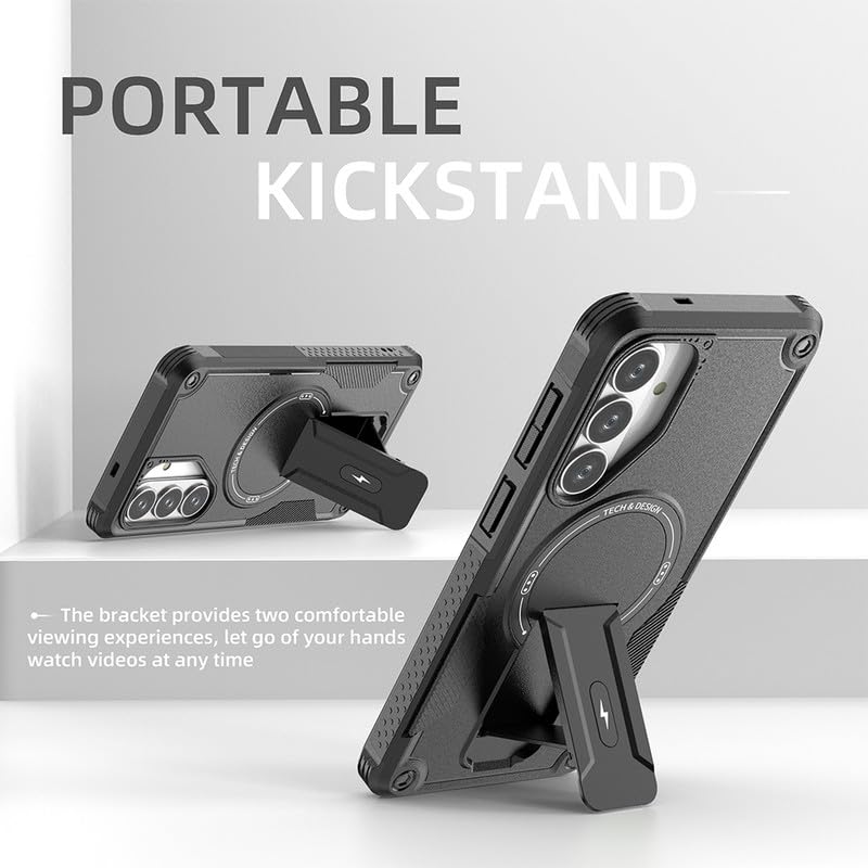 Image of US LITE Back Cover for Samsung Galaxy S26 with Portable Kickstand | MagSafe Compatible Magnetic Case | Shockproof Military Grade Protection | Extreme Protection Phone Cover - Black