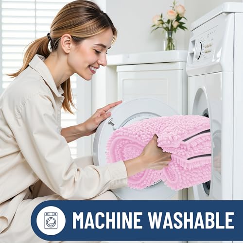 Smiry Luxury Chenille Bathroom Rugs 24x16, Extra Soft and Absorbent Shaggy Bath Mat, Machine Washable, Non-Slip Plush Carpet Runner for Tub, Shower, and Floor, Home Decor Accessories, Pink