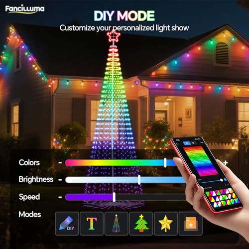 Image of FANCILLUMA 12 FT 832 LED Outdoor Smart Christmas Cone Tree Lights | RGB Color Changing, DIY Multicolor Lightshow, APP & Remote Control, Music Sync Timer Waterproof Outdoor Christmas Decorations