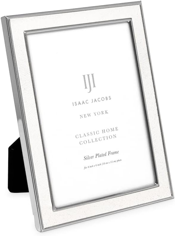Isaac Jacobs 8x10 White Textured Leather (Vertical & Horizontal) & Gold Metal Picture Frame, with Black Fabric Easel, Wall-Mountable, Made for Tabletop, Home or Office (8x10, White W/ Gold)