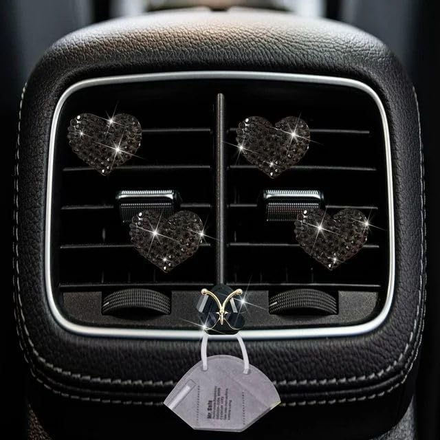 Image of JJLFresheners 4Pc Black Heart Air Vent Clips,Car Air Fresheners Vents Clips Car Diffuser Diamond Car Interior Decor Charm Cute Car Accessories Air Fresheners Interior Accessories