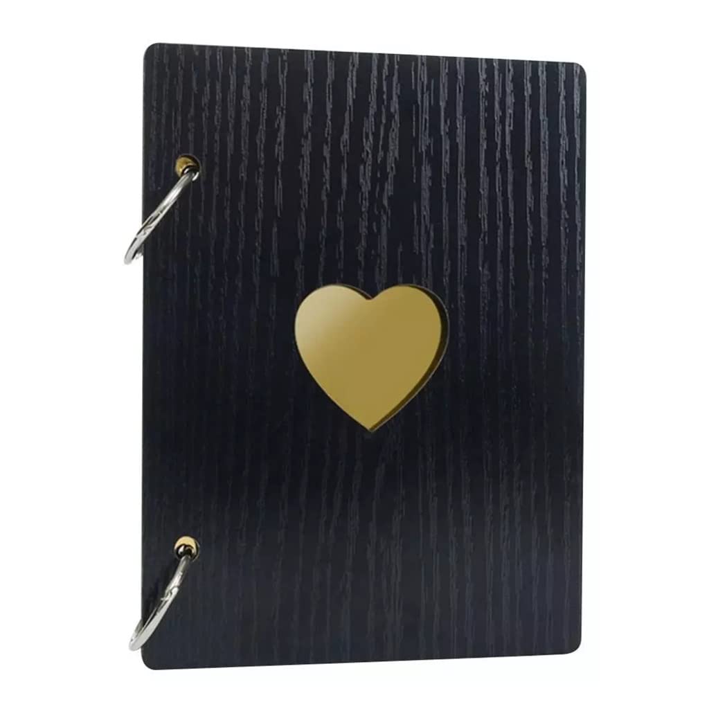 Álbum de Fotos de Madera con Forma de corazón de 15 cm, Hojas Sueltas, Ideal para el Crecimiento Familiar, Recuerdos, Marcos de Fotos, Adornos, decoración del hogar (Negro, 16 cm x 12 cm x 3 cm)