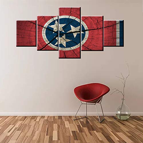 Native American Decor Tennessee State Flag Pictures For Living Room Rustic Home Decoration Canvas Paintings Gallery-Wrapped 5 Piece Wall Art Modern Artwork Framed Stretched Ready To Hang(50''Wx24''H) #TOP2
