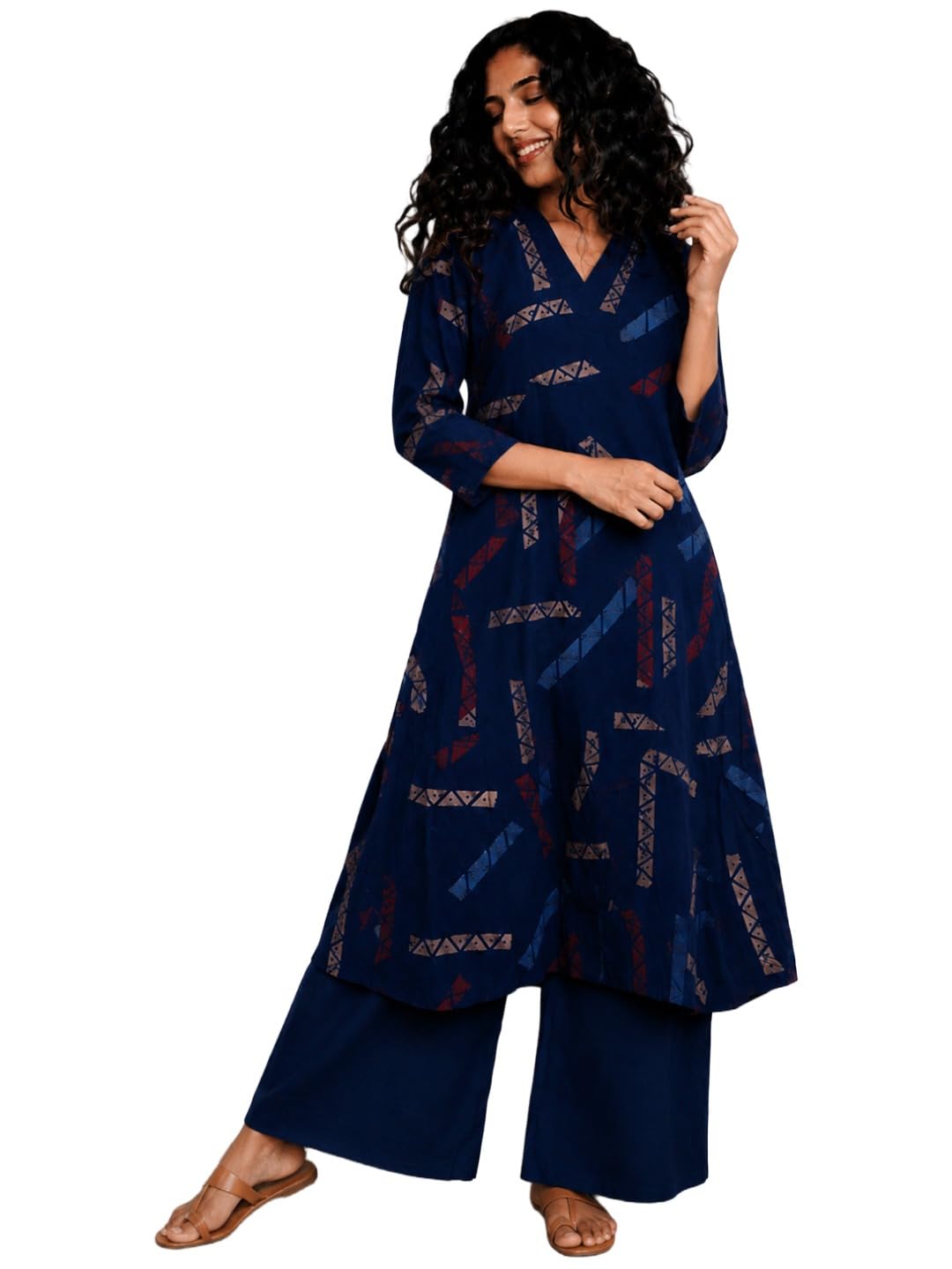 anni designer 2-Piece Co-Ord Set for Women Viscose Printed | Kurta Palazzo Set for Woman | A-Line 3/4 Sleeve V-Neck Stylish Ethnic Outfit Trendy Womens Clothing-picture-10