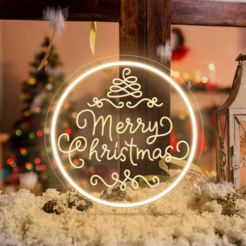 Image of Merry Christmas Neon Sign Dimmable Merry Christmas LED Light Sign for Holiday Party Home Bar Decoration, USB Powerd Neon Light for Wall Decor Festival Celebration -30 * 30
