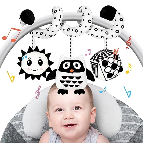 Image of FATI Car Seat Toys for Babies 0-6 Months, Black and White High Contrast Infants 0-3 Sensory Newborn 3-6 Spiral Hanging Baby Stroller/Carseat/Bed/Crib, Medium