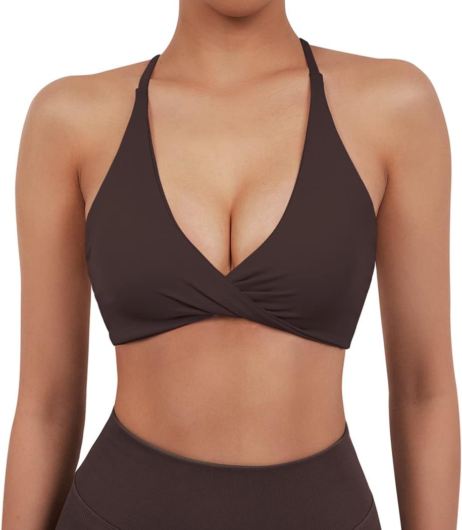 SUUKSESS Women 2 Piece Open Back Strappy Sports Bra Pack Twist V Neck Workout Crops - Image 5