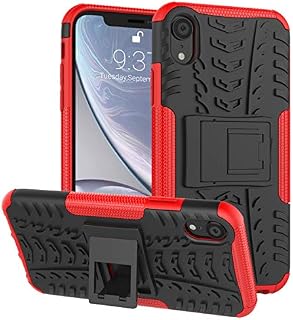ALDHOFA iPhone XR Case,Heavy Duty Shock Proof Protective Phone Case,Dual Layer Hybrid Cover with Kickstand for iPhone XR 6.1" (2018)-Red