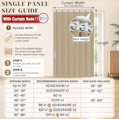 Image of AJAZZ Blackout Accordion Doors Interior with Curtain Rods Adjustable 28-39 inch Long, Invisible Folding Door Magnetic Door Curtain for Bedroom Living Room Doorway Curtain Set, 1 Pack, W42 x L80 in, Brown