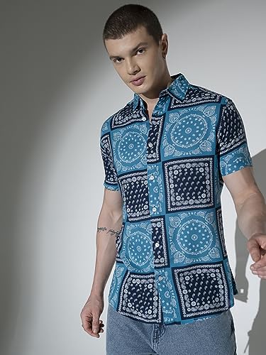 Image of Hubberholme Men's Rayon Relaxed Fit Printed Half Sleeve Resort Shirt
