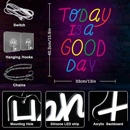 Image of Today is a Good Day Neon Sign Letter Neon Light Colorful Words Neon Light Sign Motivation LED Light Sign for Bar Cafe Restaurant Office Living Room
